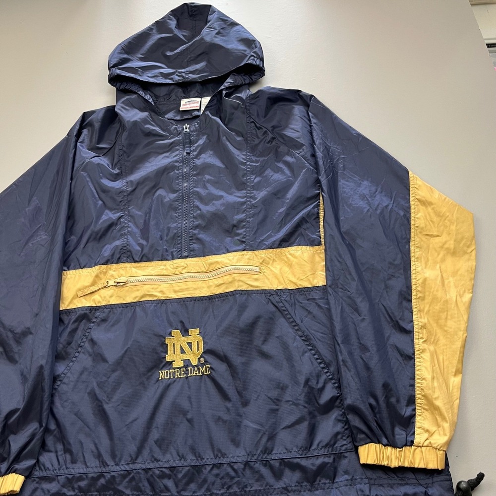 Genuine Stuff Windbreaker Mens L Navy Gold Notre Dame Fighting Irish Anorak 80s
